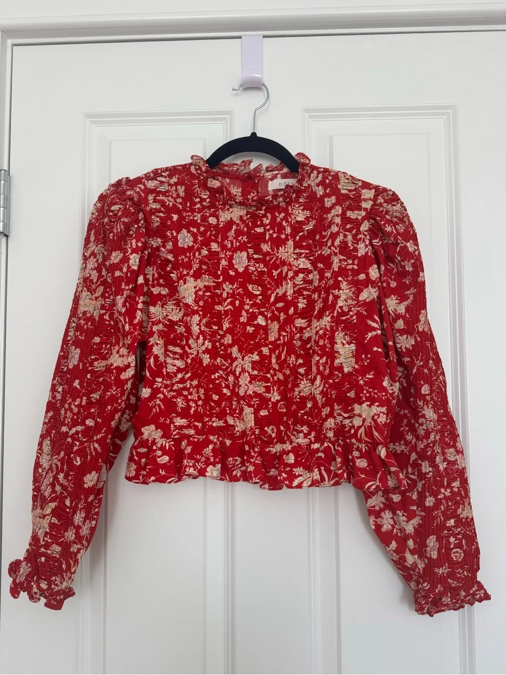 Doen Amelia Gathered Floral-Print Cotton-Poplin Top Size Small